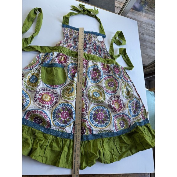 Anthropologie Floral Cotton Bibbed Apron Smocked Pocket Vintage Style Lime New - Picture 6 of 6
